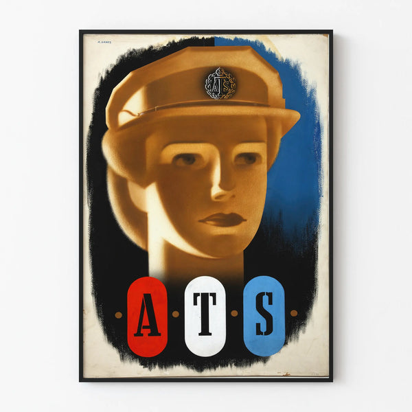 Vintage ATS poster featuring a female portrait in a military cap