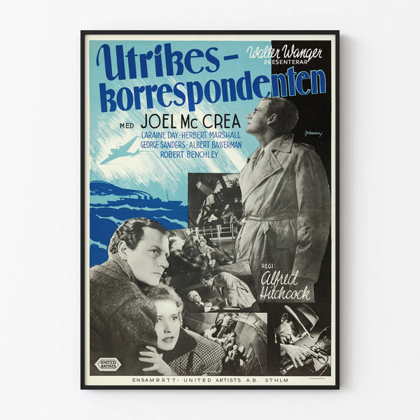 Vintage poster Utrikeskorrespondenten - cinema wall decoration Alfred Hitchcock