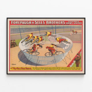 Vintage Circus Poster Forepaugh & Sells Brothers - The 7 Wonder Wheel Whirls — framed artwork on a wall