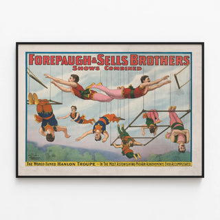 Vintage Poster of Cirque Forepaugh & Sells Brothers with Hanlon Troupe — framed artwork on a wall