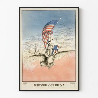 Vintage Forward America poster with American flag and eagle