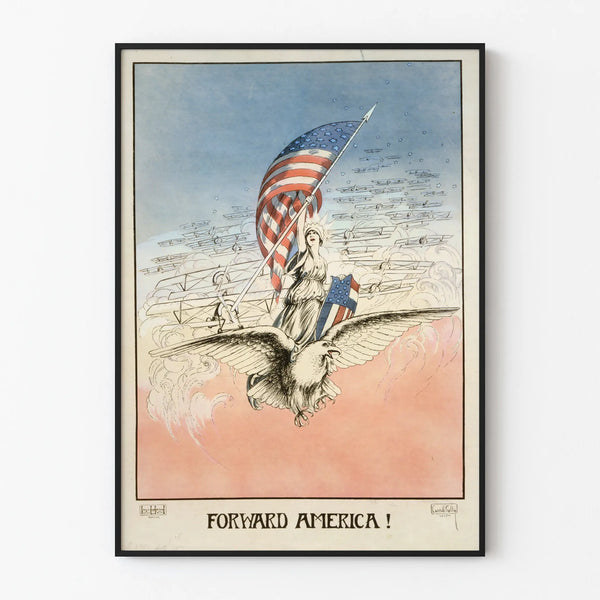 Vintage Forward America poster with American flag and eagle
