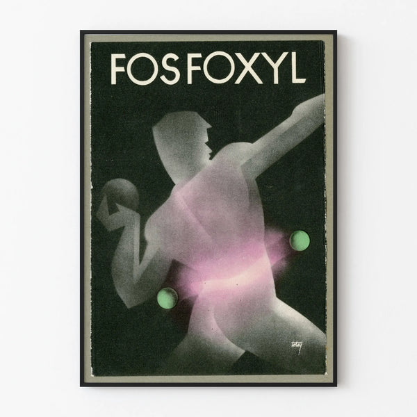 Vintage decorative poster Fos Foxyl in graphic style
