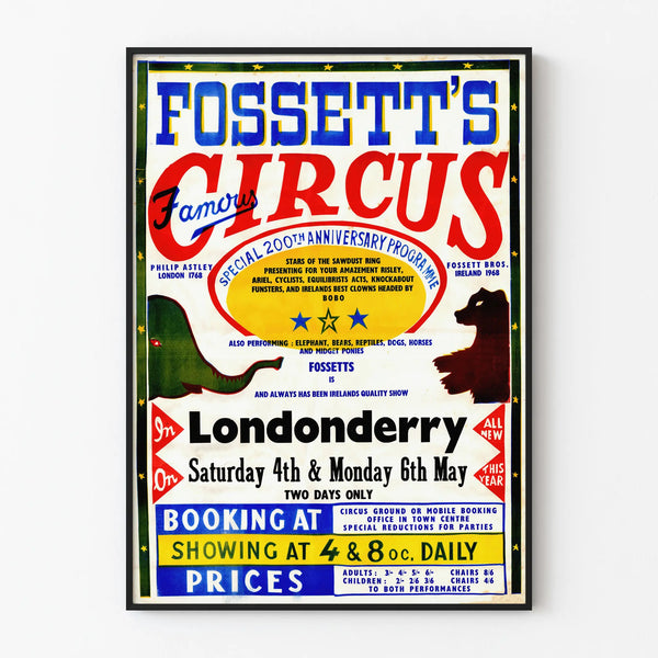 Vintage Fossett's Famous Circus Poster – Retro Wall Decoration