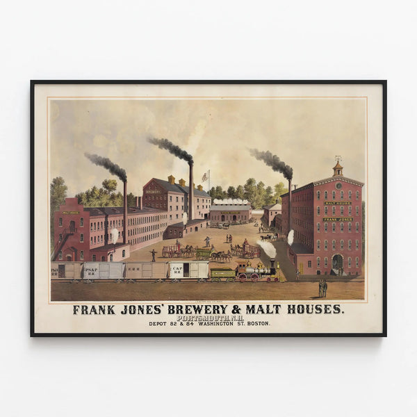 Vintage Poster of Frank Jones Brewery & Malt Houses - Industrial Wall Decoration — framed artwork on a wall