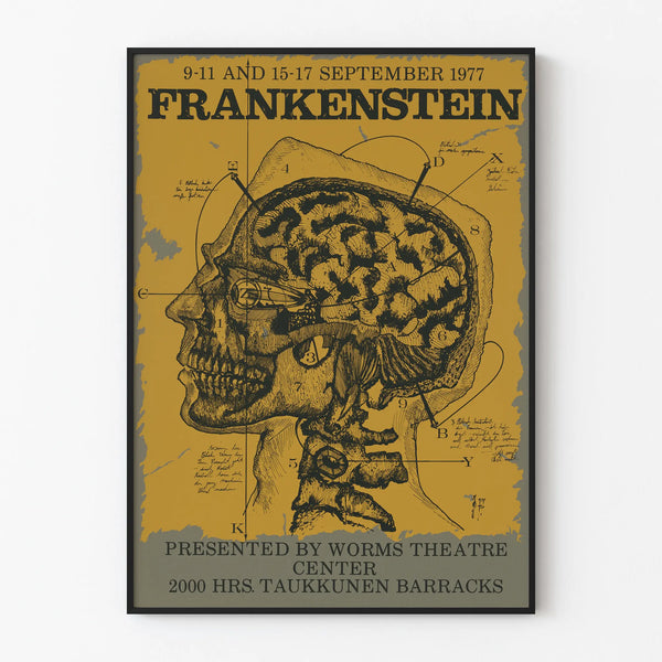 Vintage Frankenstein Poster 1977 Anatomical Skull Illustration