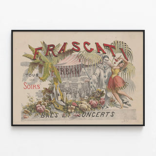 Vintage poster Frascati Every Evening Balls and Concerts — framed artwork on a wall