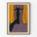 Art Deco Poster Woman in Black Dress Between Yellow Curtains