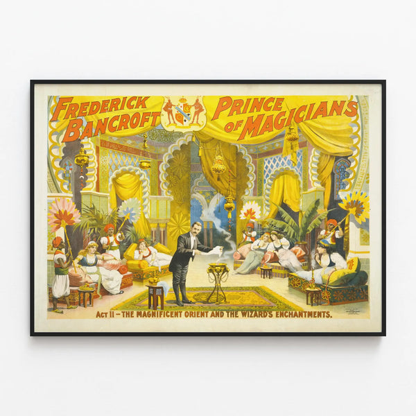 Vintage Poster Frederick Bancroft Prince of Magicians — framed artwork on a wall