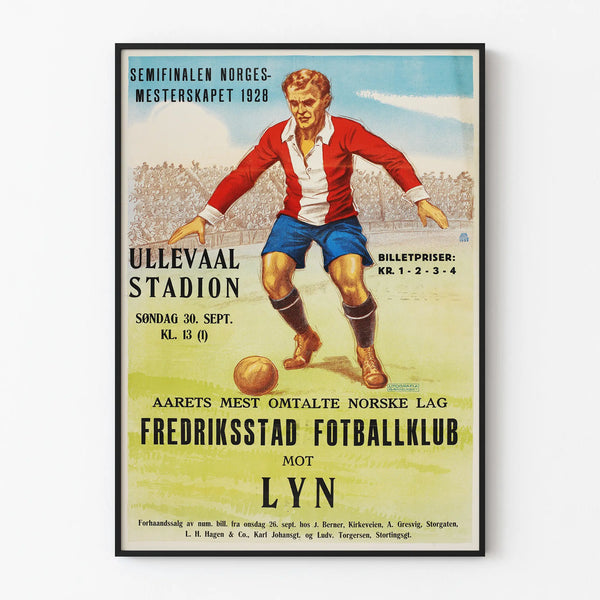 Vintage Football Poster Norway 1928 Fredriksstad Fotballklub vs Lyn