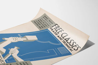 Vintage poster of free courses in commerce and technology