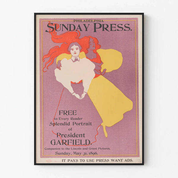Vintage Philadelphia Sunday Press 1896 poster wall decoration