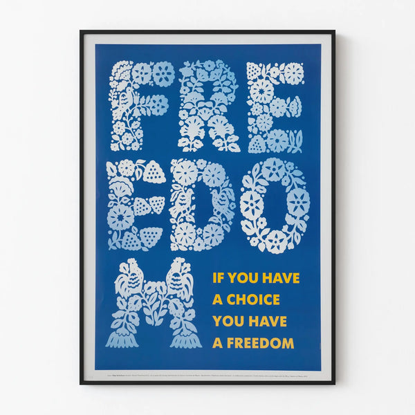Decorative poster Freedom with blue and white floral patterns