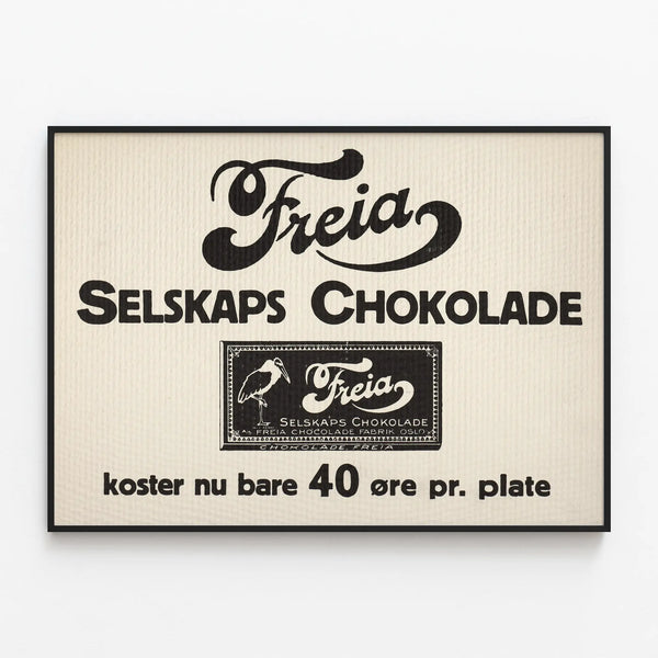 Vintage Freia Selskaps Chokolade poster wall decoration — framed artwork on a wall