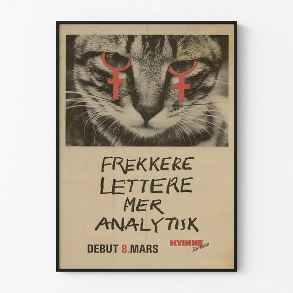 Vintage feminist poster with cat and female symbols