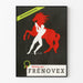 Vintage Frénovex Poster - Illustration of a horse and human silhouette in red and white