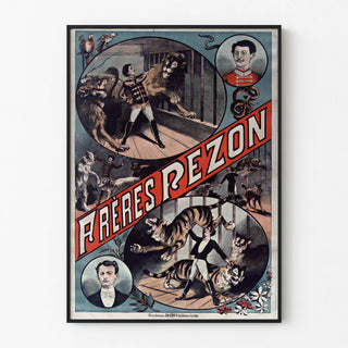 Vintage poster of Frères Pezon, wild animal training show