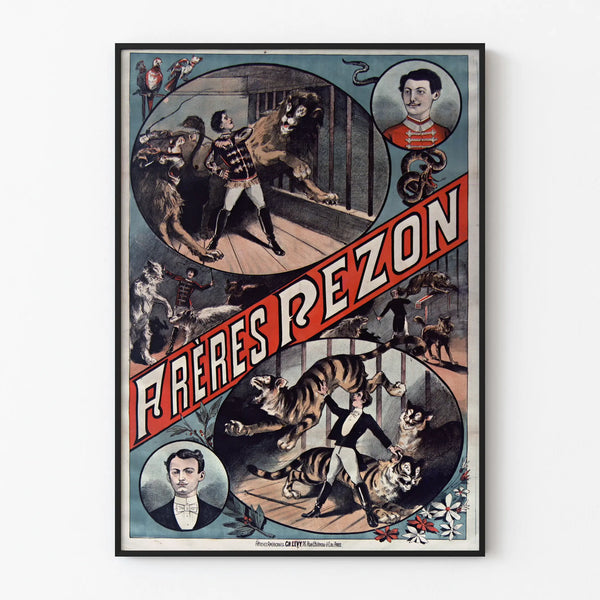 Vintage poster of Frères Pezon, wild animal training show