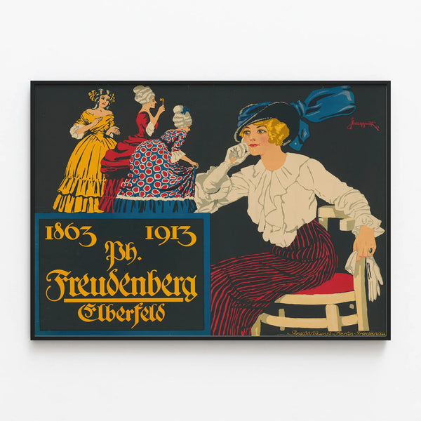 Vintage decorative poster Freudenberg Elberfeld 1863-1913 — framed artwork on a wall