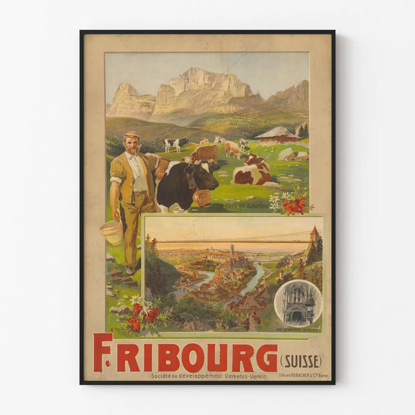 Vintage Poster Fribourg Switzerland Wall Decoration Landscape and Culture