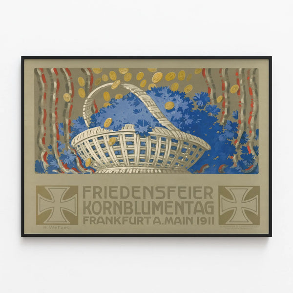 Vintage wall decoration poster Friedensfeier Kornblumentag 1911 — framed artwork on a wall