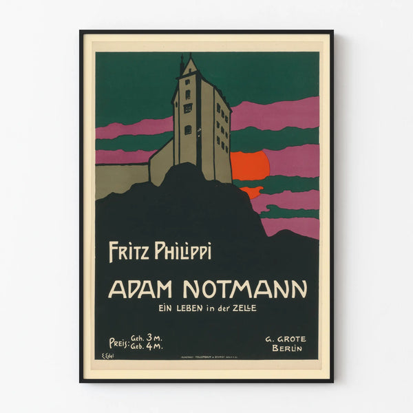 Vintage poster Fritz Philippi - Adam Notmann, castle silhouette at sunset