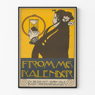 Decorative Art Nouveau Poster with Woman and Hourglass