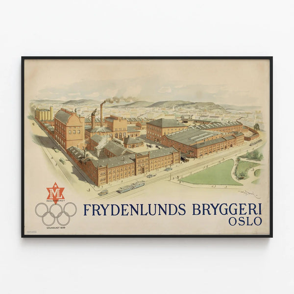 Vintage Frydenlunds Bryggeri Oslo Poster - Industrial Wall Decoration — framed artwork on a wall