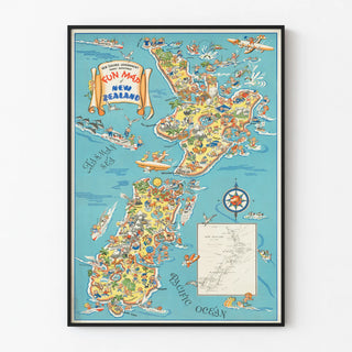 Illustrated and Playful Poster of New Zealand