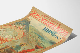 Vintage poster of the Vevey-Chardonne-Pèlerin funicular in Switzerland