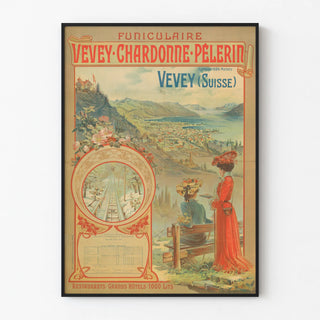 Vintage poster of the Vevey-Chardonne-Pèlerin funicular in Switzerland