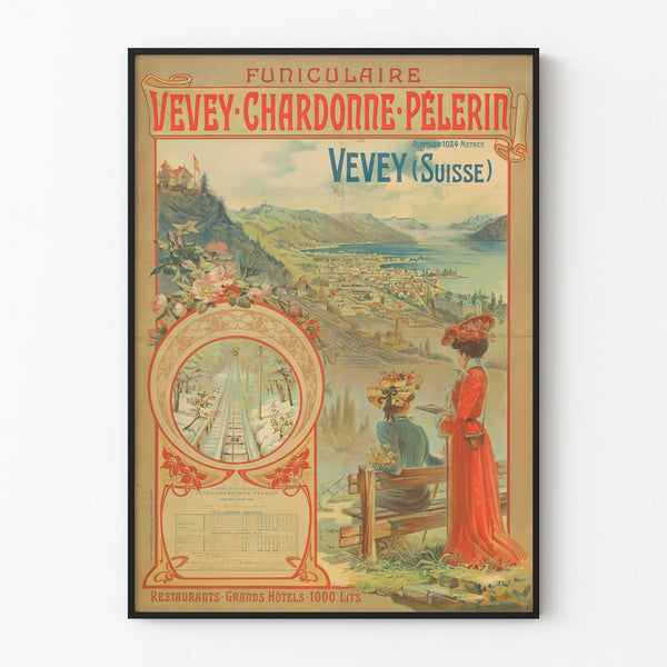 Vintage poster of the Vevey-Chardonne-Pèlerin funicular in Switzerland