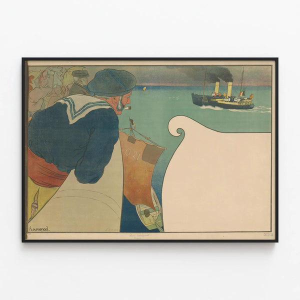 Vintage poster of the Ostend-Dover postal liaison — framed artwork on a wall