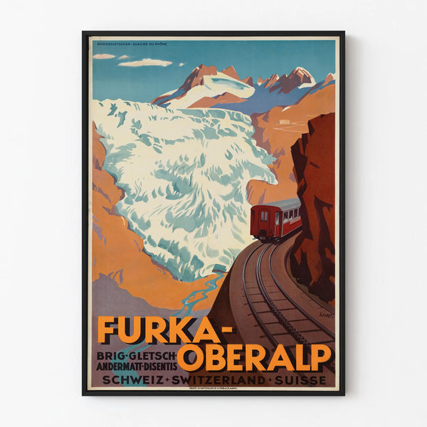 Vintage Furka-Oberalp Switzerland Poster - Mountain and Train Wall Decoration