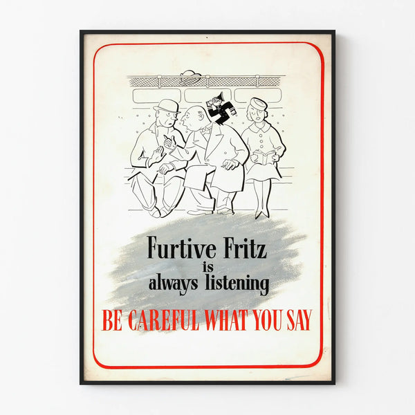 Vintage poster Furtive Fritz always listening - Retro wall decoration