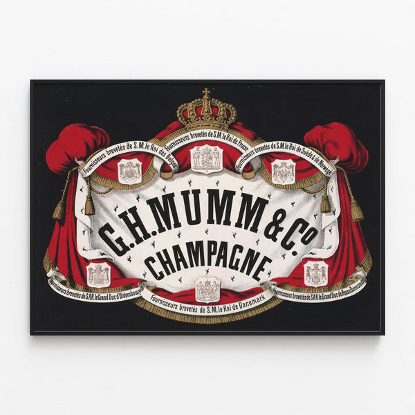 Vintage Poster G.H. Mumm & Co Champagne for wall decoration — framed artwork on a wall