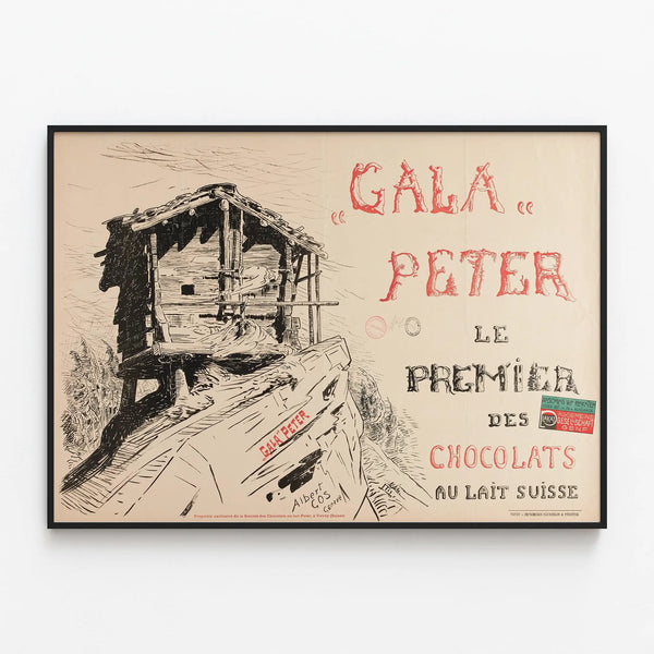 Vintage Gala Poster Swiss Milk Chocolate — framed artwork on a wall