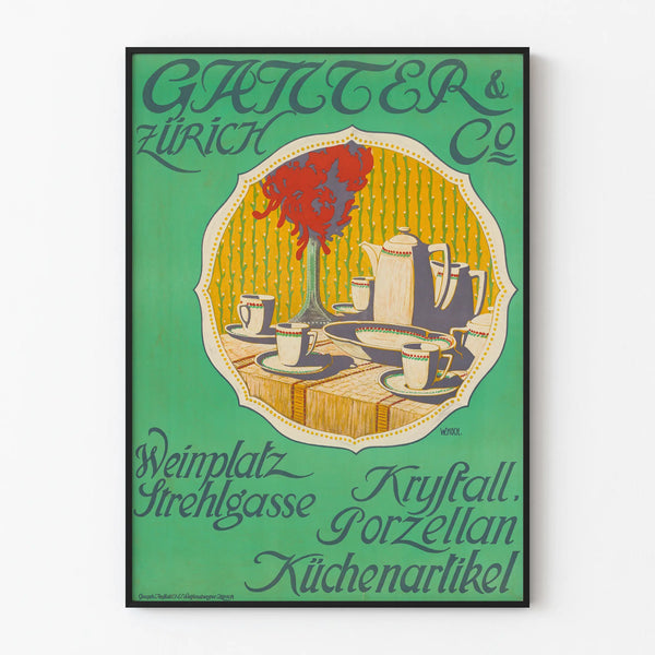Vintage poster of Ganter Zürich kitchen furniture in porcelain and crystal