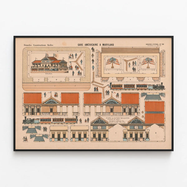 Vintage Construction Poster American Maryland Station — framed artwork on a wall