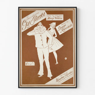Vintage poster of Gay Pierrot with illustration of Pierrot and Columbine