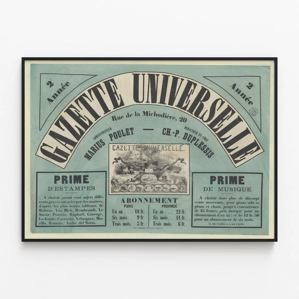 Vintage Gazette Poster Rue de la Michodière 20 — framed artwork on a wall