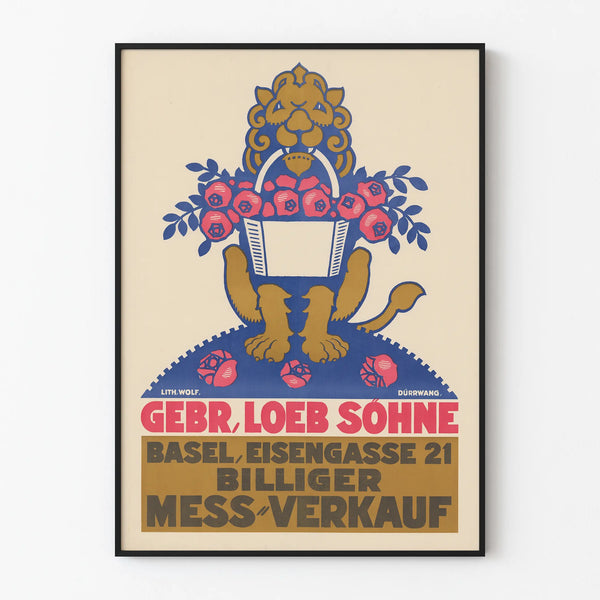 Vintage Lion Flowered Poster – Gebr. Loeb Söhne Wall Decoration
