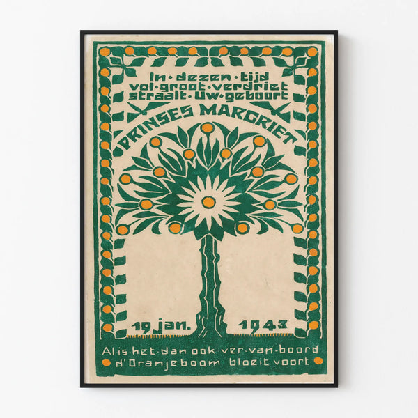 Vintage decorative poster of Princess Margriet's birth, 1943