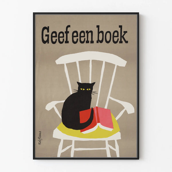 Decorative Poster of a Cat and Book on a Chair