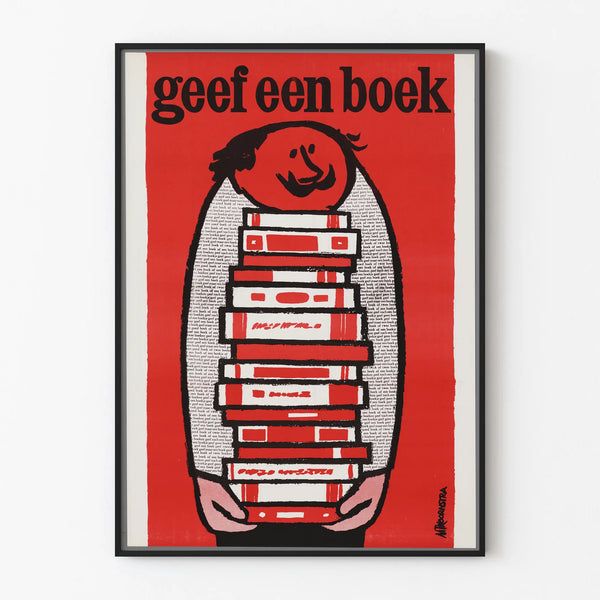 Vintage poster in 'give a book' graphic style for wall decoration