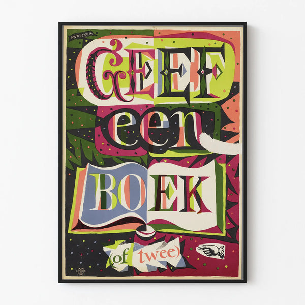 Colorful vintage poster « Geef een boek of twee » for wall decoration