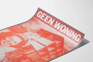 Vintage Red Poster with Portrait and Destroyed Building