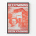 Vintage Red Poster with Portrait and Destroyed Building