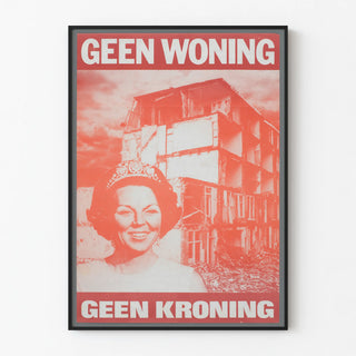 Vintage Red Poster with Portrait and Destroyed Building