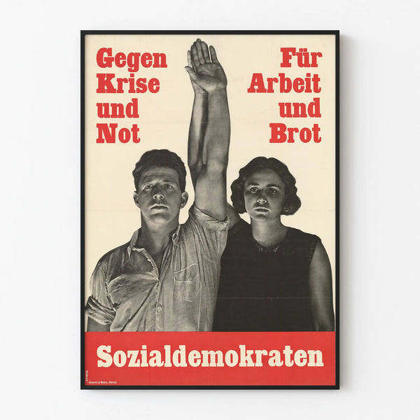 Vintage political poster against the crisis and for work and bread